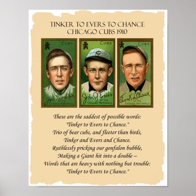 Póster Tinker to Evers to Chance Chicago Cubs 1910 Poem (Frente)