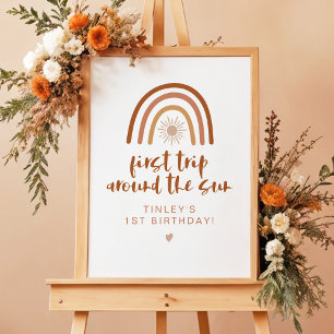 Poster TINLEY Boho Terracotta Rainbow Sun Primeiro Aniver