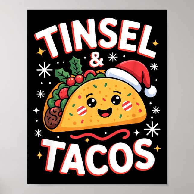Poster Tinsel And Tacos Cute Christmas Mexican Food Fun  (Frente)