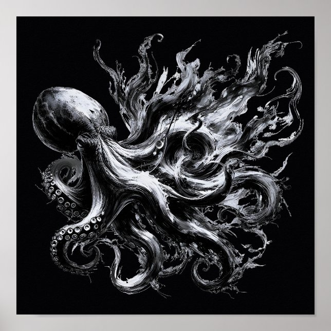 Poster Tinta Abstrata Fluido Polvo Kraken (Frente)