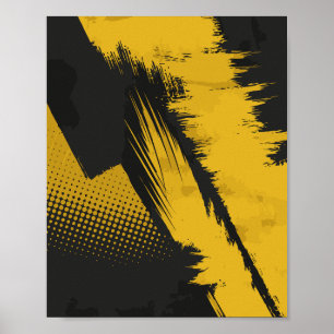 Poster Tinta Amarela Dinâmica sobre Superfície Escura