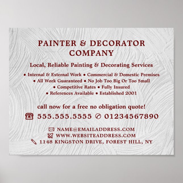 Poster Tinta branca de lavagem, pintor e decorador (Frente)