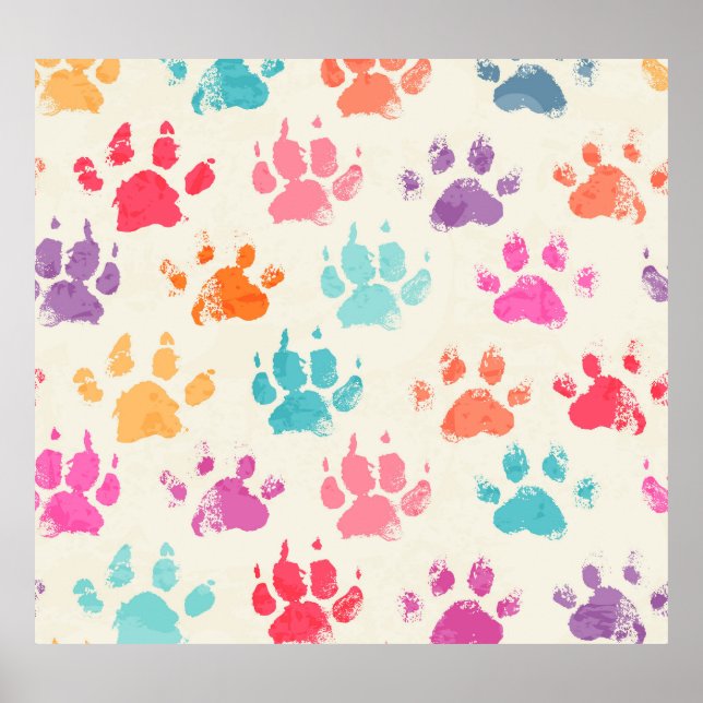 Poster Tinta colorida, patas de cachorro bagunçadas (Frente)