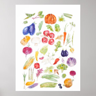Poster tinta colorida vegetal e coleção de aquarelas