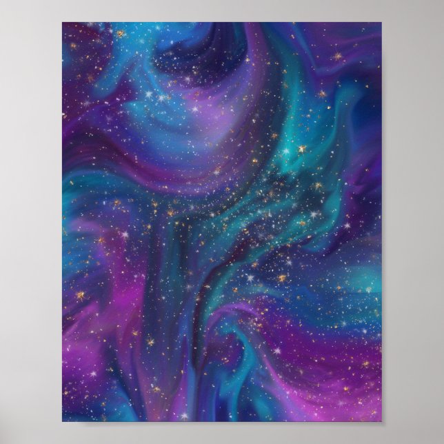 Poster Tinta cósmica | Nebulosa da Galáxia Roxa Azul Turq (Frente)