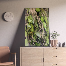 Poster Tinta de Álcool Dourada Preta Verde