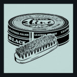 Poster Tinta de cor calçado preta<br><div class="desc">Uma ilustração de arte pop no estilo de um poster de publicidade vintage. Uma lata de preto calçado castanho e uma escova de brilho calçado.</div>