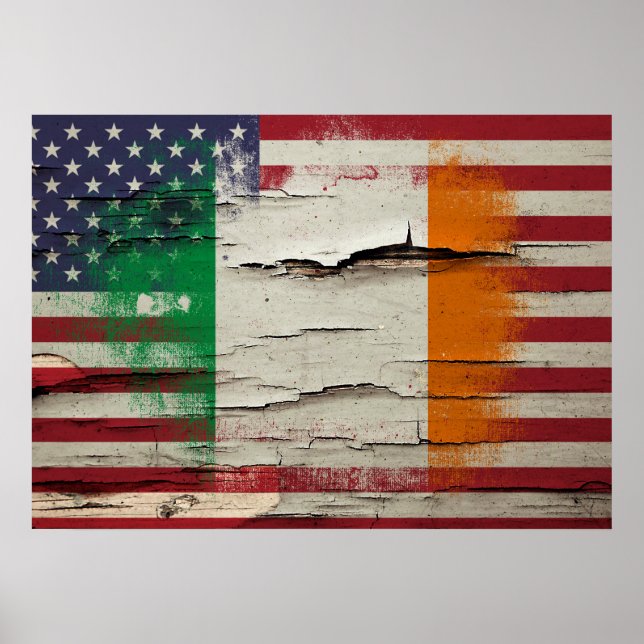 Póster Tinta de estalo | Bandeira Irlandesa Americana (Frente)