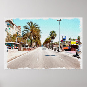 Poster Tinta de óleo. Imitação. Ilustração. Rua maior a