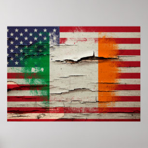 Póster Tinta de quebra  Bandeira Irlandesa Americana