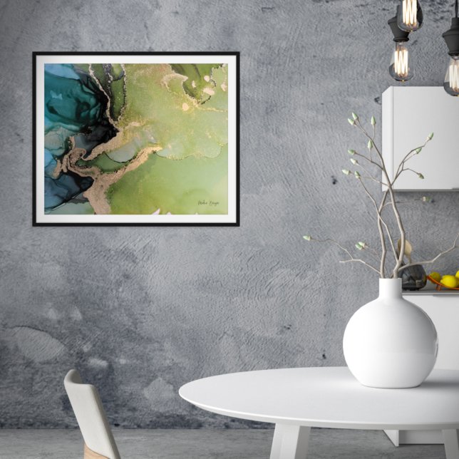 Poster Tinta Dourada de Abstrato Preta Verde Teal (Criador carregado)