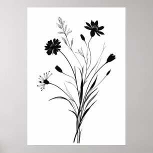 Poster Tinta minimalista Flores silvestres, flores pretas