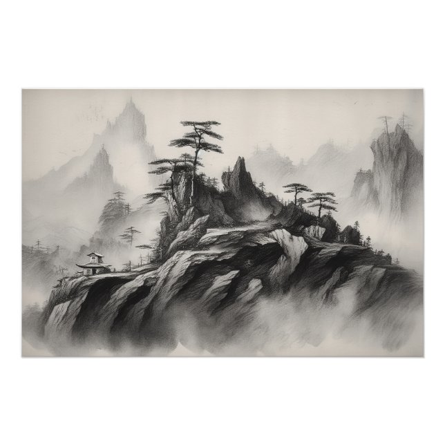Póster Tinta na paisagem do papel (Frente)
