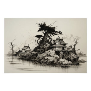 Póster Tinta na paisagem do papel