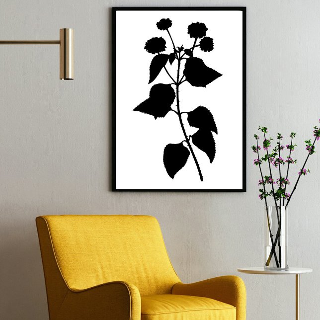 Poster Tinta Negra Moderna - Abstrato de Flor Selvagem (Modern Black Ink Abstract Wildflower Flower Art Poster)