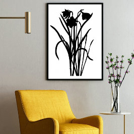 Poster Tinta Negra Moderna - Abstrato de Flor Selvagem