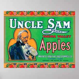 Póster Tio Sam Apple Label (verde) - Wapato, WA