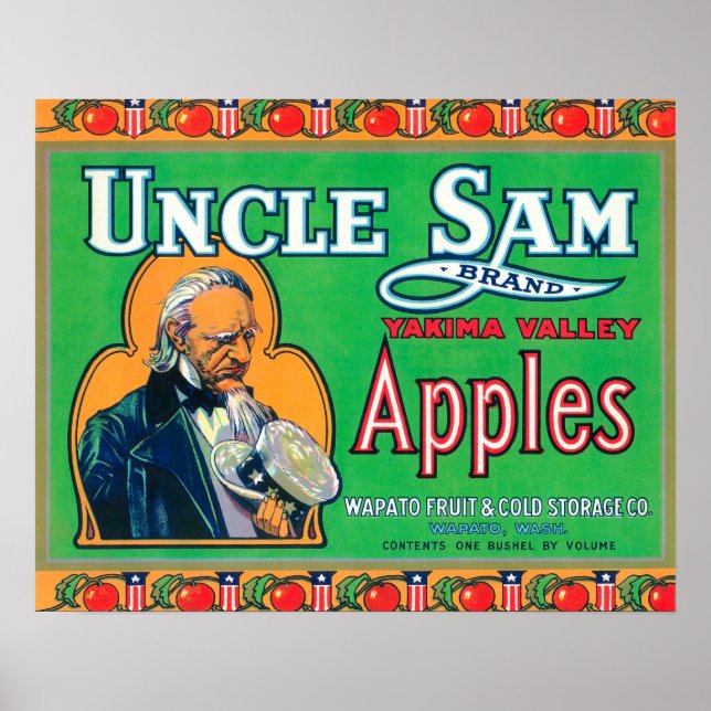 Póster Tio Sam Apple Label (verde) - Wapato, WA (Frente)
