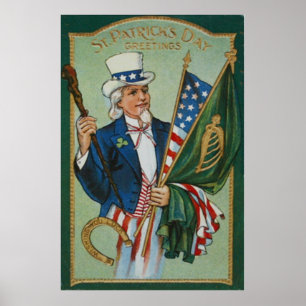 Póster Tio Sam Bandeira Americano Irlandesa Ferradura da