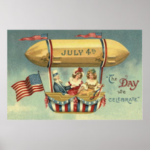 Poster Tio Sam EUA Flag Zeppelin Air Balloon