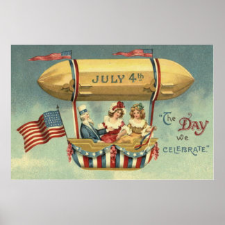 Poster Tio Sam EUA Flag Zeppelin Air Balloon