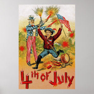 Poster Tio Sam Fireworks Child Vintage 4 de julho