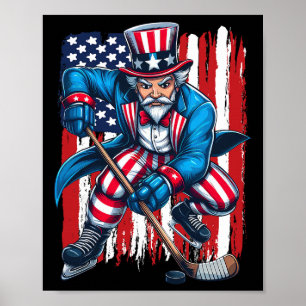 Poster Tio Sam Jogador de Hóquei 4 de Julho Bandeira Amer