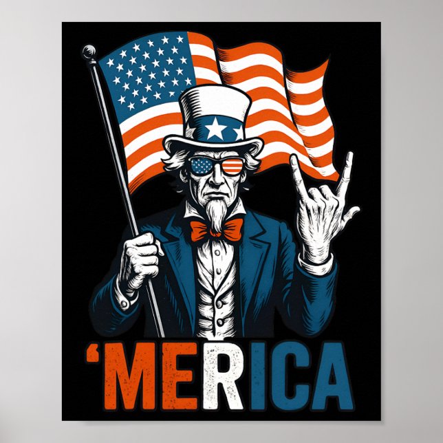 Poster Tio Sam Merica Rock Funny 4 De Julho Americano (Frente)