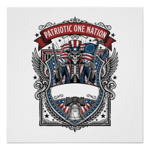 Póster Tio Sam Patriótico Esqueleto Patriota Sombrio Esqu