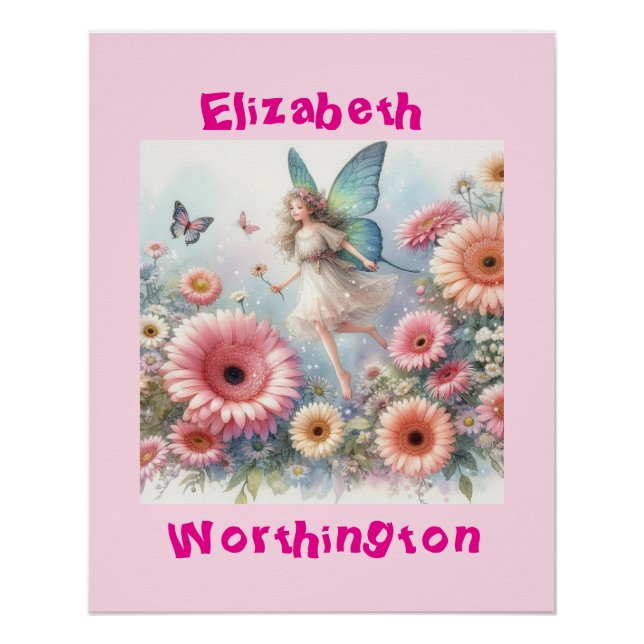 Póster Típica de fada floral de aquarela rosa (Frente)