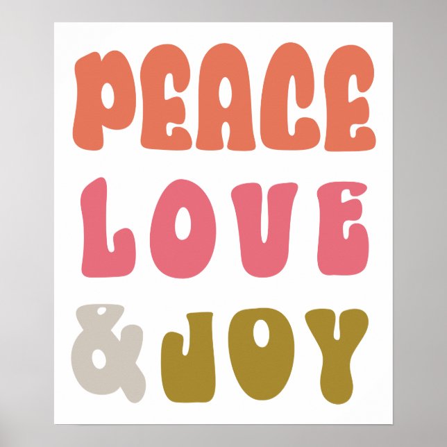 Poster Típico dos Anos 60 Paz Amor Alegria Tipografia Fer (Frente)