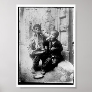 Poster "Tipo Nápoles" (dois rapazes a comer massa) Vintag