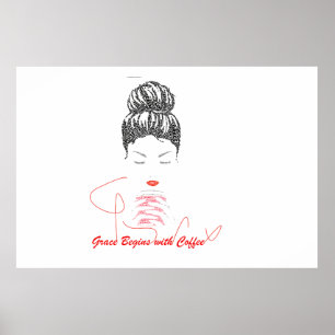 Poster Tipografia A Graça Começa com Café