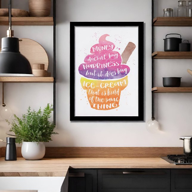 Póster Tipografia de Aquarelas da Felicidade do sorvete (The perfect quirky decorative touch to your kitchen wall or entertaining area. )