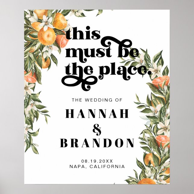 Poster Tipografia de Casamento Botânico de Citrus Orchard (Frente)