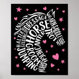 Poster Tipografia de Cavalos Arte Equestre Raparigas Eque