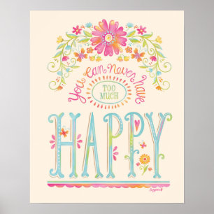 Poster Tipografia de citação floral rosa e feliz