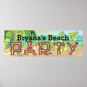Poster Tipografia de Festa na Praia Verão Banner de Hibis
