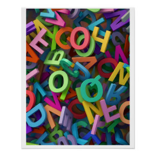 Póster Tipografia de Letras do Alfabeto Colorido Divertid