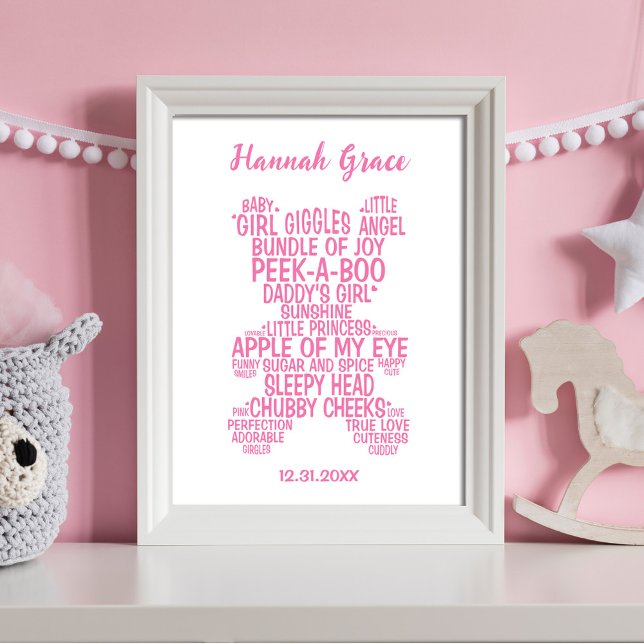 Poster Tipografia de Urso de Pelúcia Rosa Bebê (Criador carregado)