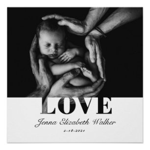 Póster Tipografia do Amor com Foto para Bebês Elegante