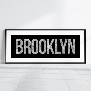 Poster Tipografia do Mapa Branco e Preto do Brooklyn Vint