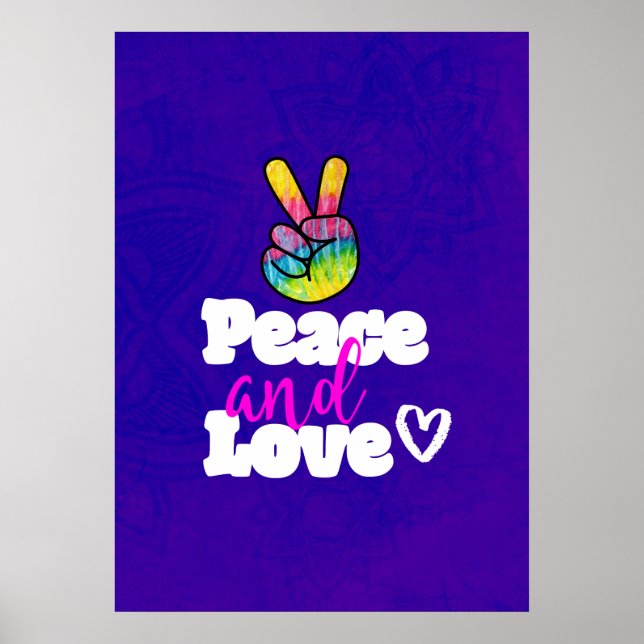 Poster Tipografia do Rainbow Hand Peace Sign Peace and Lo (Frente)