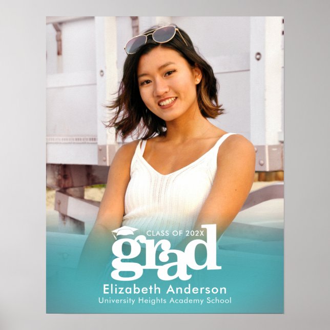 Poster Tipografia em Negrito com Graduação Azul Turquesa (Frente)