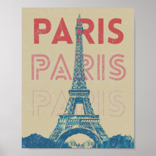 Poster Tipografia em Paris, França e torre Eiffel
