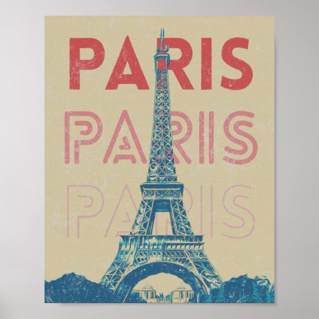 Poster Tipografia em Paris, França e torre Eiffel (Frente)