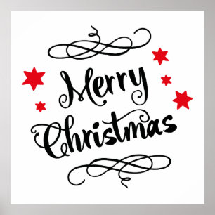 Póster Tipografia Feliz de Natal - Branco Vermelho