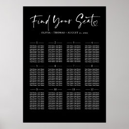 Poster Tipografia: Gráfico de Assentos de Casamento Preto