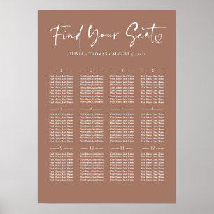 Poster Tipografia Modern Brown Weding Seating Chart