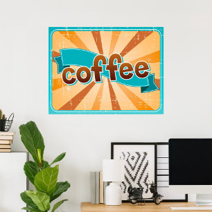 Poster Tipografia Retro Café Teal Marrom Explosão Solar